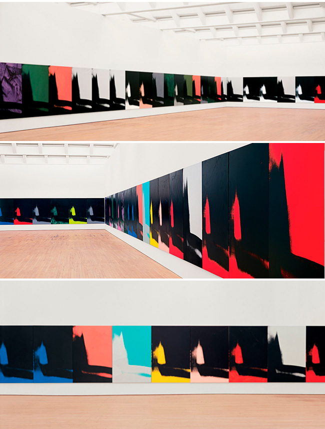 serigrafias da série Shadows (1978-79) assinadas por Andy Warhol e expostas no MAM de Paris