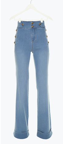 Calça Jeans Flare usada pela Tamara Rudge no Framed by Gallerist