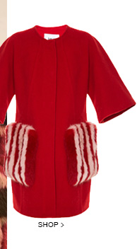 Casaco Lã Longo Bolso Pelo Vermelho