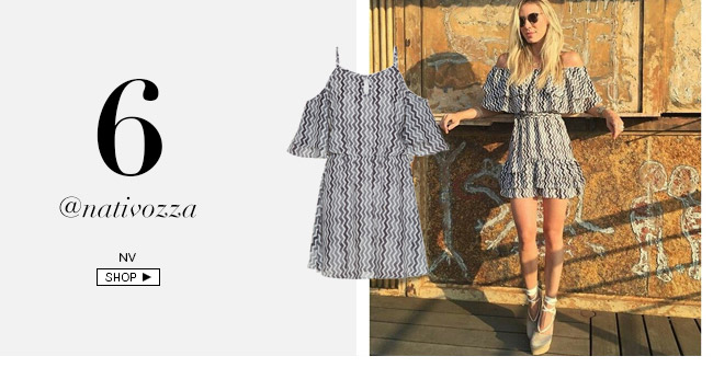 Nati Vozza com vestido de sua marca NV à venda no Gallerist Blog & Shop