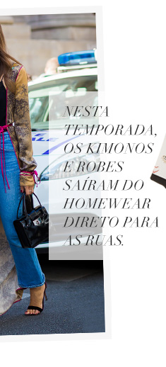 Mulher usando Kimono como peça chave do look, com alça Jeans e blusa preta